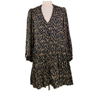 Zara Dress Size Small Drop Waist Tiered Babydoll Black Abstract Print Boho